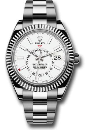 Replica Rolex White Rolesor Sky-Dweller Watch 326934 White Index Dial Oyster Bracelet